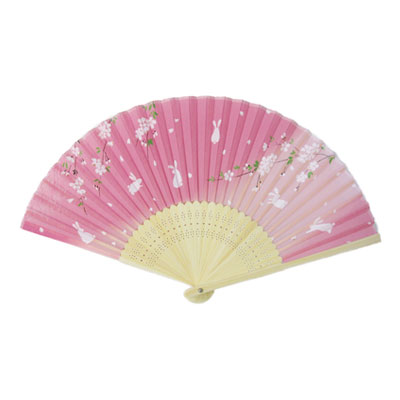 シルク扇子(ｾﾝｽ)桜とうさぎ　ピンク(504-730)