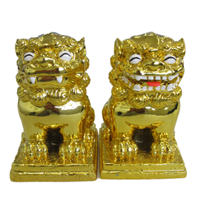 ポリ獅子(笑顔/座)台座付　ｺﾞｰﾙﾄﾞ(208-880)